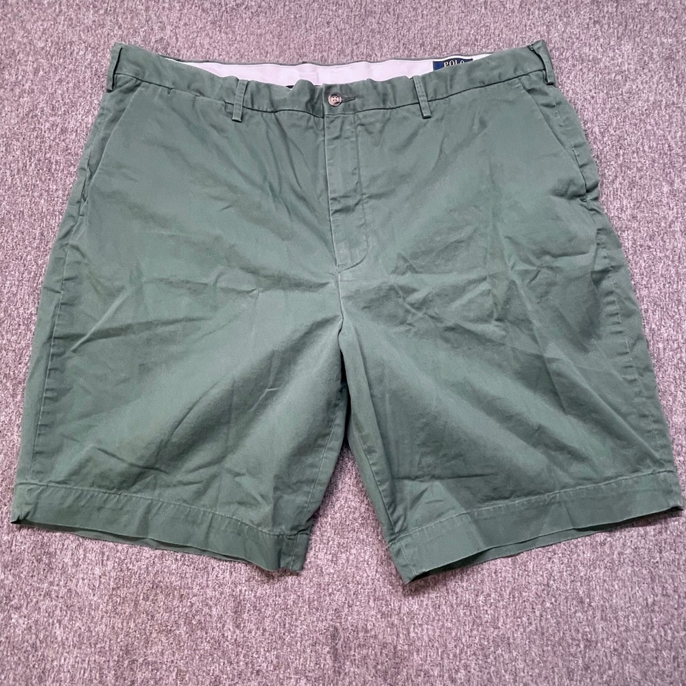 Polo Ralph Lauren Mens Sage Green Stretch Classic Fit Chino Shorts 42 Flat Front